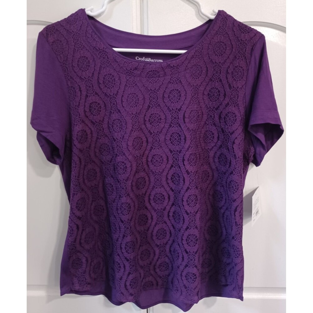 CROFT & BARROW ELITE PLUM LAYERED WOMENS CAP SLEEVE BLOUSE SZ PM